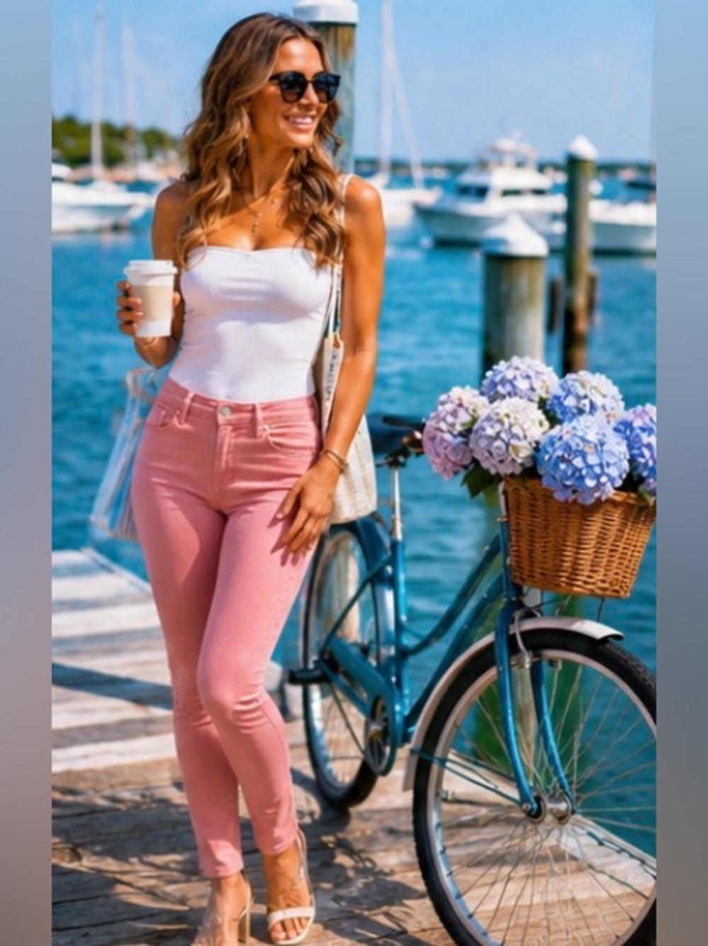 Joe’s Pink Coral Skinny Jeans Rosie Huntington Jennifer Aniston Hamptons Luxe